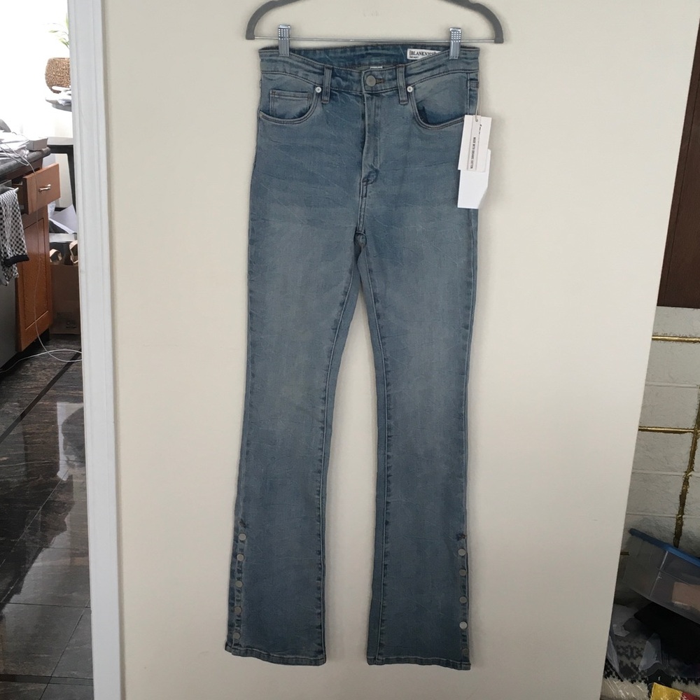 Blank NYC  High-Rise Baby Flare Jeans with Button Hem